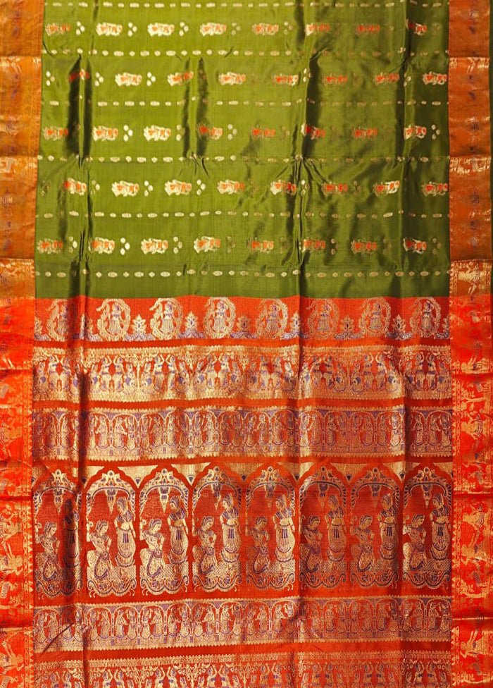 Green Handloom Baluchari Pure Silk Saree With Blouse Piece