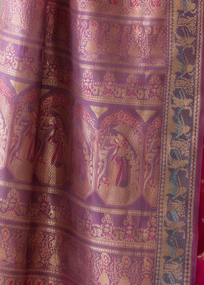 Pink Handloom Baluchari Pure Silk Saree With Blouse Piece