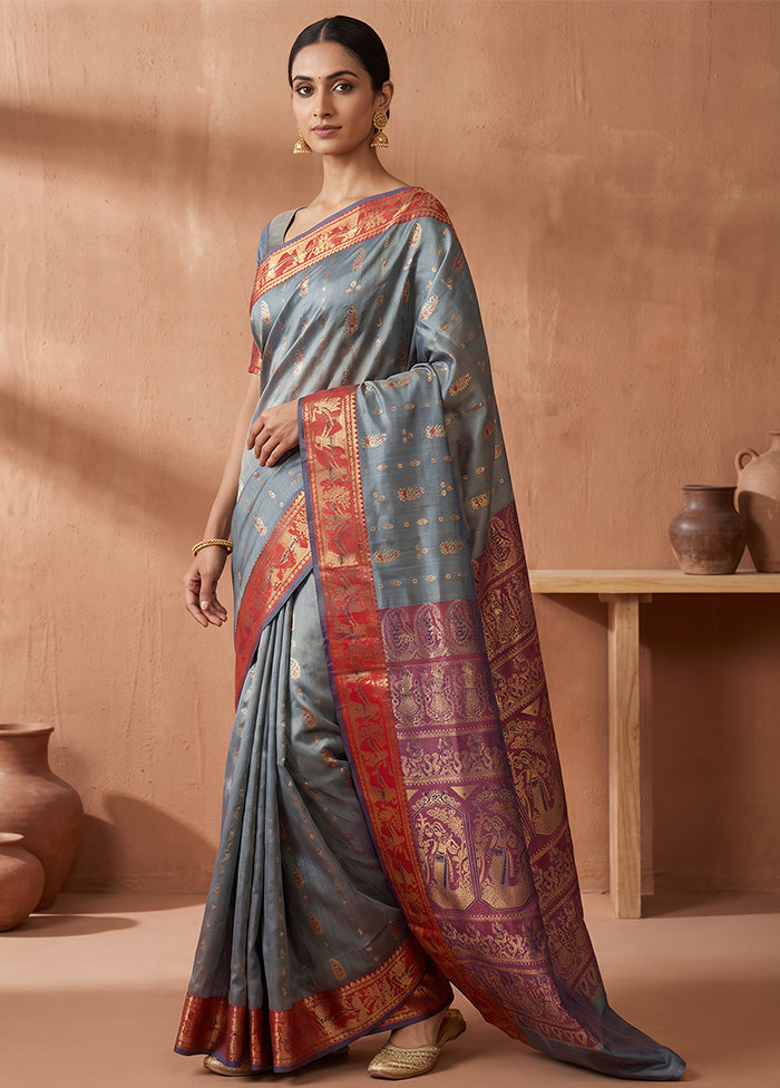 Green Handloom Baluchari Pure Silk Saree With Blouse Piece