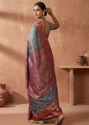 Green Handloom Baluchari Pure Silk Saree With Blouse Piece