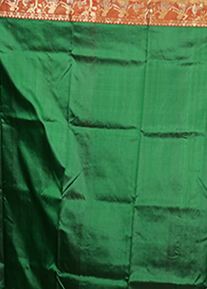 Green Handloom Baluchari Pure Silk Saree With Blouse Piece
