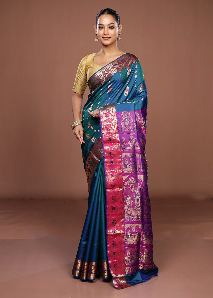 Green Handloom Baluchari Pure Silk Saree With Blouse Piece