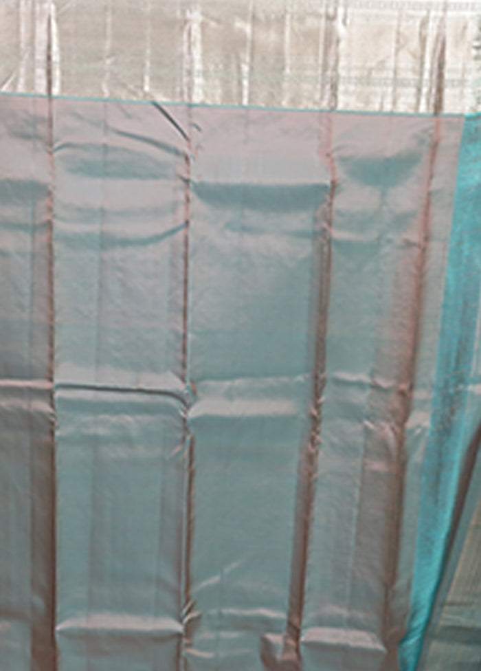 Peach Handloom Kanjivaram Pure Silk Saree With Blouse Piece