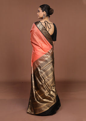 Peach Handloom Kanchipuram Pure Silk Saree With Blouse Piece