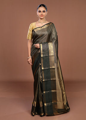 Black Handloom Kanjivaram Pure Silk Saree With Blouse Piece