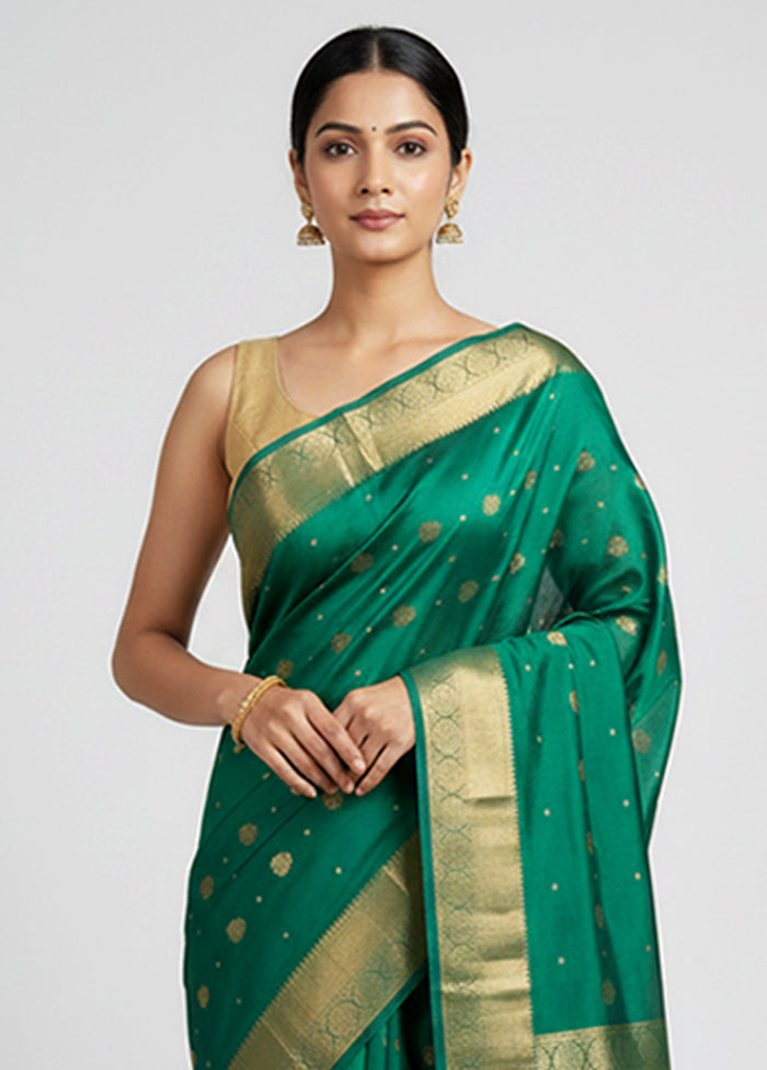 Green Handloom Kanjivaram Pure Silk Saree With Blouse Piece