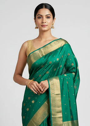 Green Handloom Kanjivaram Pure Silk Saree With Blouse Piece