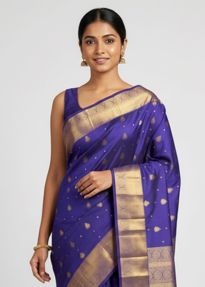 Blue Handloom Kanjivaram Pure Silk Saree With Blouse Piece