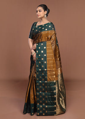 Yellow Handloom Kanjivaram Pure Silk Saree With Blouse Piece