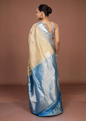 Cream Handloom Kanjivaram Pure Silk Saree With Blouse Piece