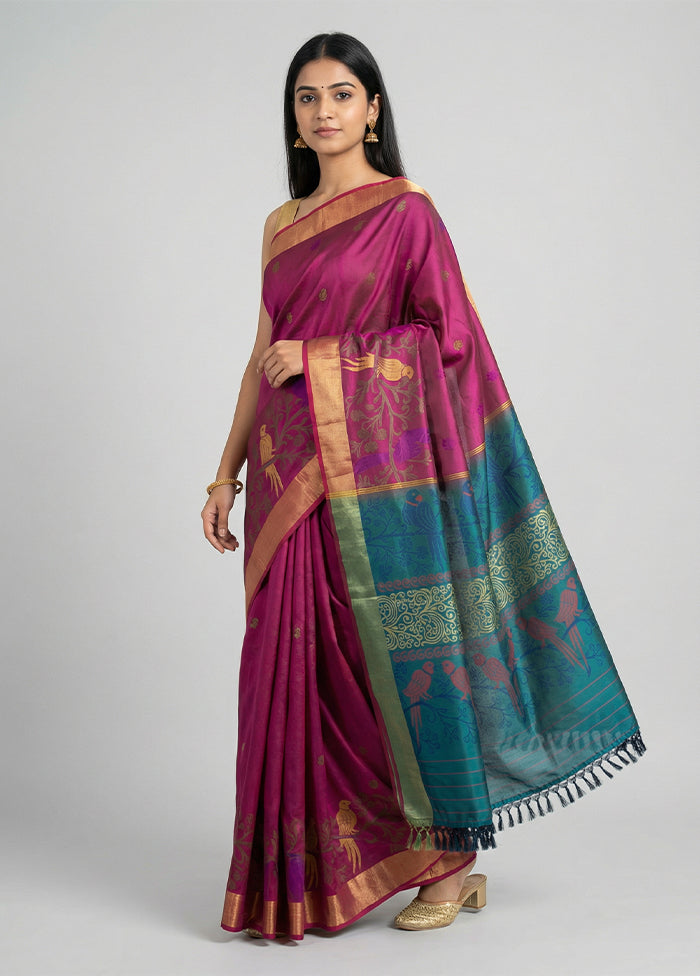 Purple Dupion Silk Saree With Blouse Piece