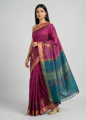 Purple Dupion Silk Saree With Blouse Piece