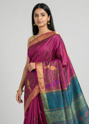 Purple Dupion Silk Saree With Blouse Piece