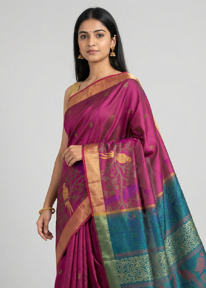 Purple Dupion Silk Saree With Blouse Piece