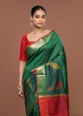 Green Dupion Silk Saree With Blouse Piece