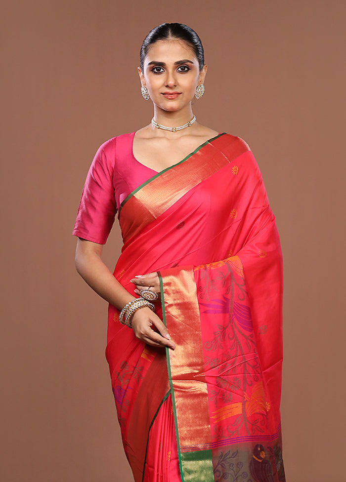 Pink Dupion Silk Saree With Blouse Piece