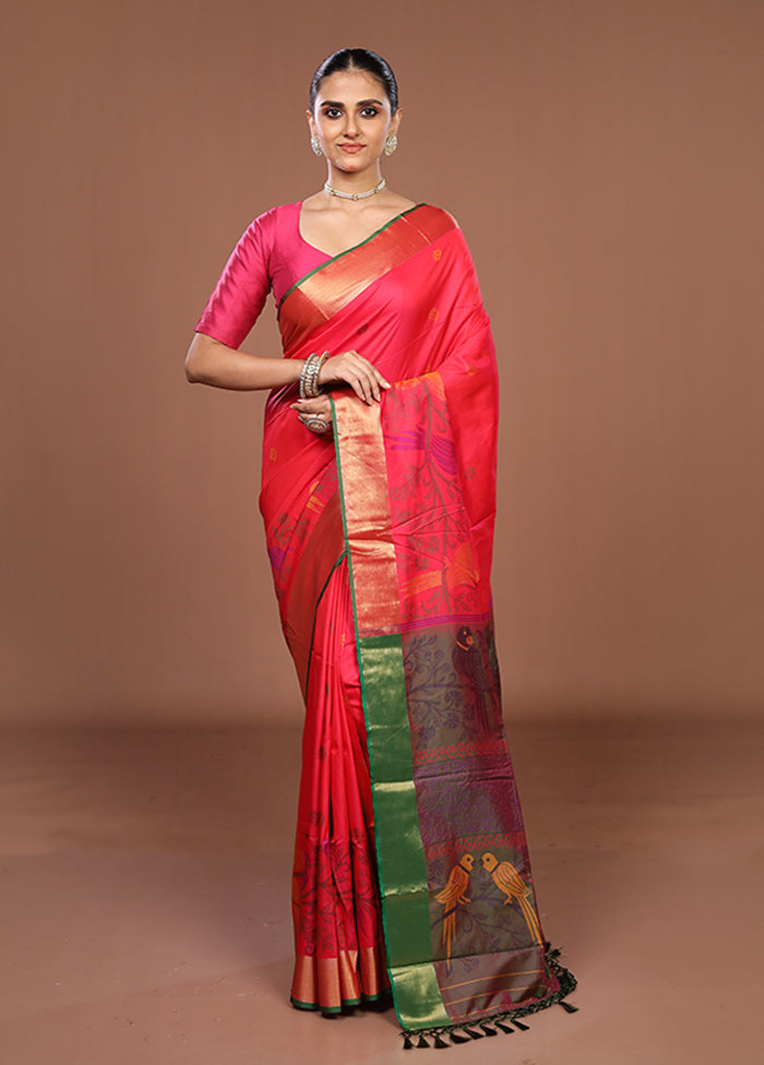 Pink Dupion Silk Saree With Blouse Piece