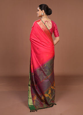 Pink Dupion Silk Saree With Blouse Piece