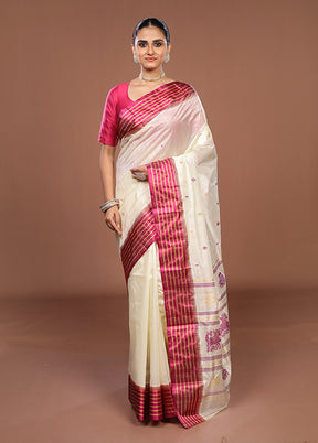White Garad Silk Saree Without Blouse Piece