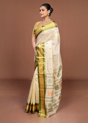 White Garad Silk Saree Without Blouse Piece