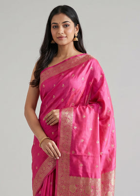 Pink Handloom Katan Pure Silk Saree With Blouse Piece