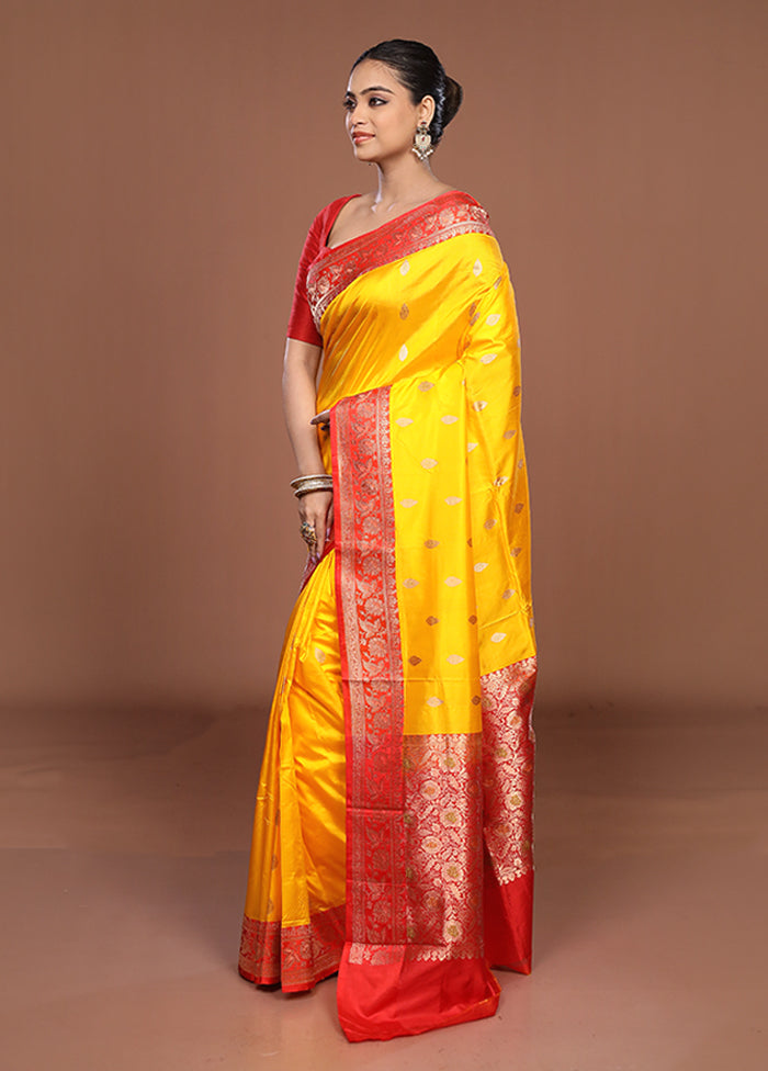 Yellow Handloom Katan Pure Silk Saree With Blouse Piece
