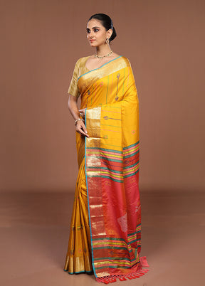 Yellow Dupion Silk Saree With Blouse Piece