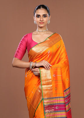 Orange Dupion Silk Saree With Blouse Piece