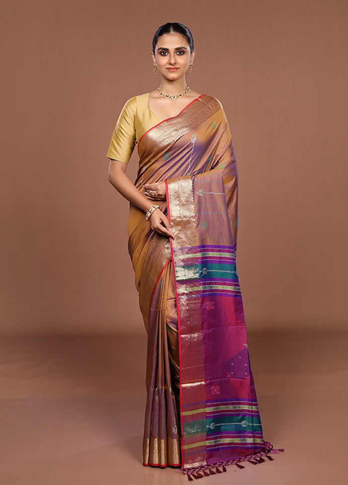Brown Dupion Silk Saree With Blouse Piece