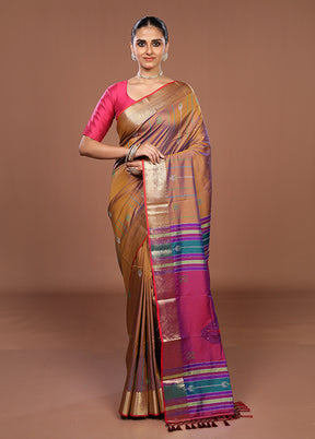 Brown Dupion Silk Saree With Blouse Piece