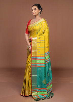 Yellow Dupion Silk Saree With Blouse Piece