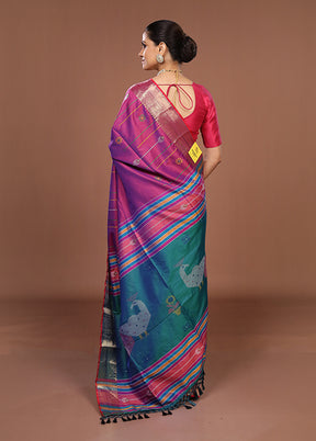 Pink Dupion Silk Saree With Blouse Piece