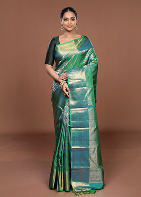 Green Handloom Kanchipuram Pure Silk Saree With Blouse Piece