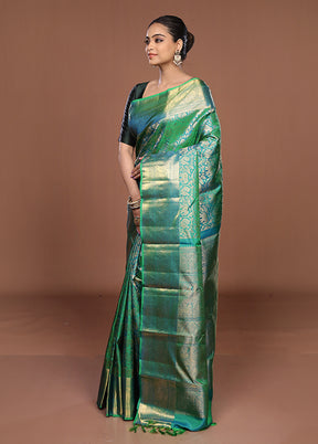 Green Handloom Kanchipuram Pure Silk Saree With Blouse Piece