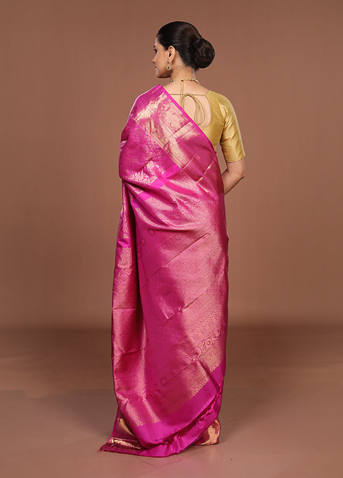 Pink Handloom Kanchipuram Pure Silk Saree With Blouse Piece