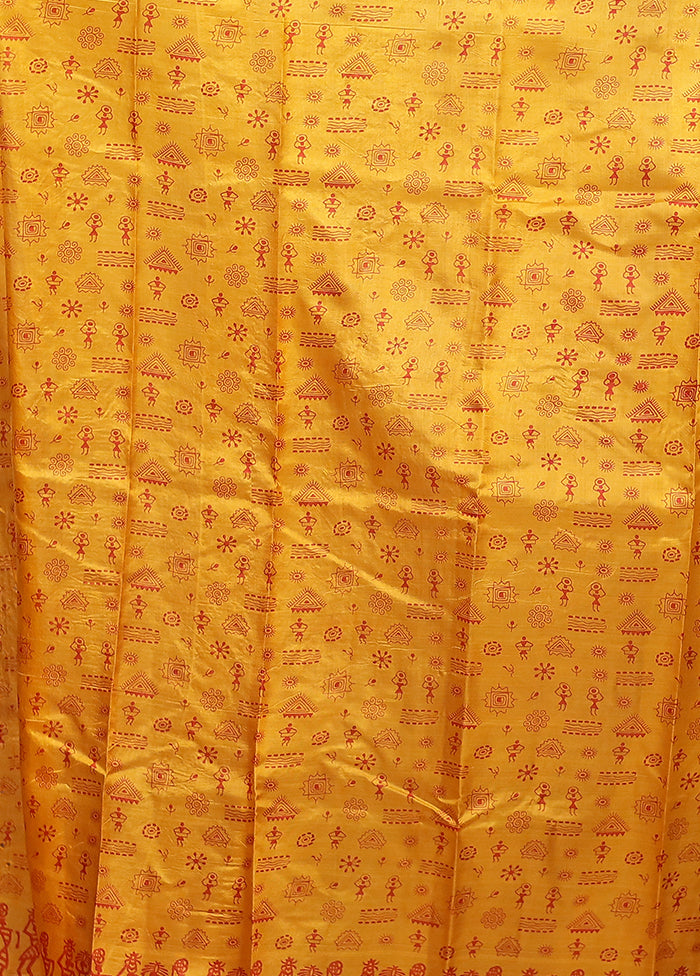 Cream Printed Silk Saree Without Blouse Piece