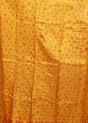 Cream Printed Silk Saree Without Blouse Piece