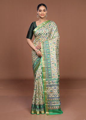 Cream Printed Silk Saree Without Blouse Piece