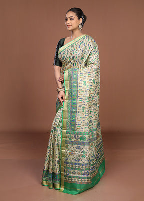 Cream Printed Silk Saree Without Blouse Piece