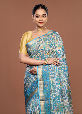 Cream Printed Pure Silk Saree Without Blouse Piece