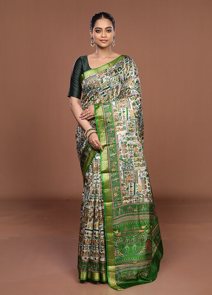 Cream Printed Silk Saree Without Blouse Piece