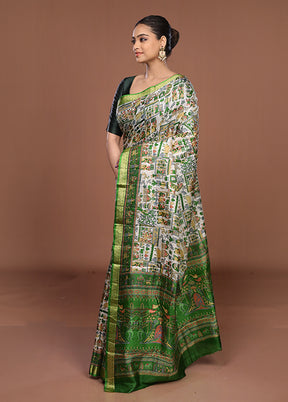 Cream Printed Silk Saree Without Blouse Piece