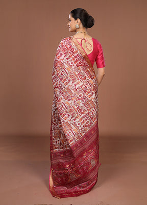 Cream Printed Silk Saree Without Blouse Piece