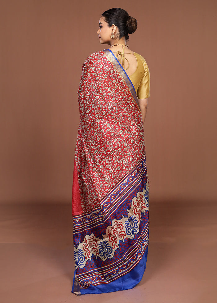 Red Printed Pure Silk Saree Without Blouse Piece