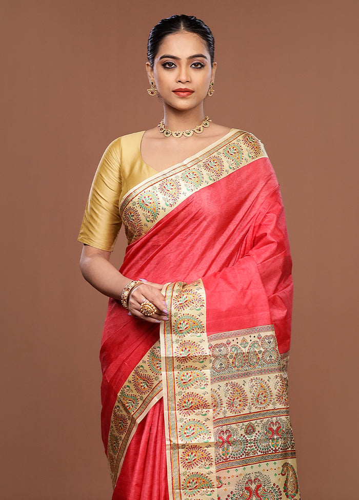 Pink Printed Pure Silk Saree Without Blouse Piece