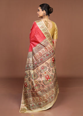 Pink Printed Pure Silk Saree Without Blouse Piece