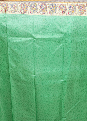 Green Printed Silk Saree Without Blouse Piece