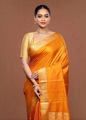 Yellow Printed Pure Silk Saree Without Blouse Piece