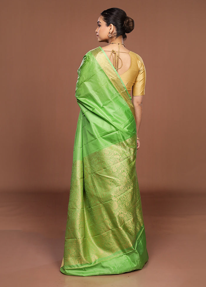 Green Printed Pure Silk Saree Without Blouse Piece