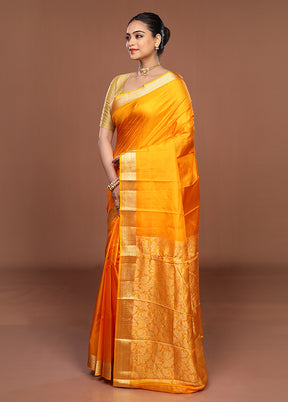 Yellow Printed Pure Silk Saree Without Blouse Piece